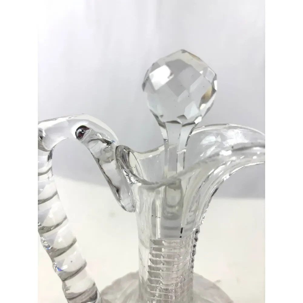 Antique Clear ABP Cut Glass Wine Decanter +‎ Stopper Cruet Stepped Ring Neck
